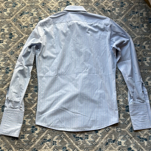 Gucci button down Shirt in light blue with lines of blue and dark red/brown - Picture 9 of 13